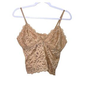 Aerie Show Off Rooftop Garden Lace Cami Bralette Boho Glam Tan Women L